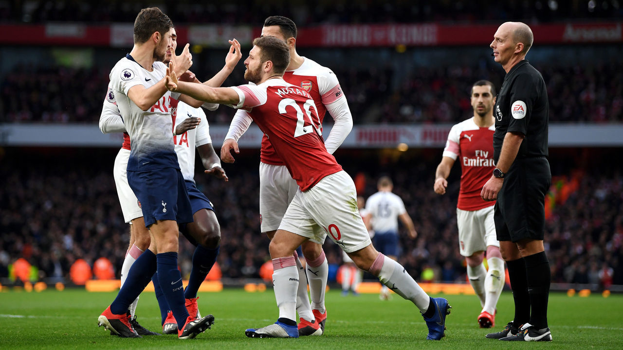 LONDON, ENGLAND - DECEMBER 02: Shkodran Mustafi of Arsenal reacts during the Premier League match between Arsenal FC and Tottenham Hotspur at Emirates Stadium on December 1, 2018 in London, United Kingdom.
