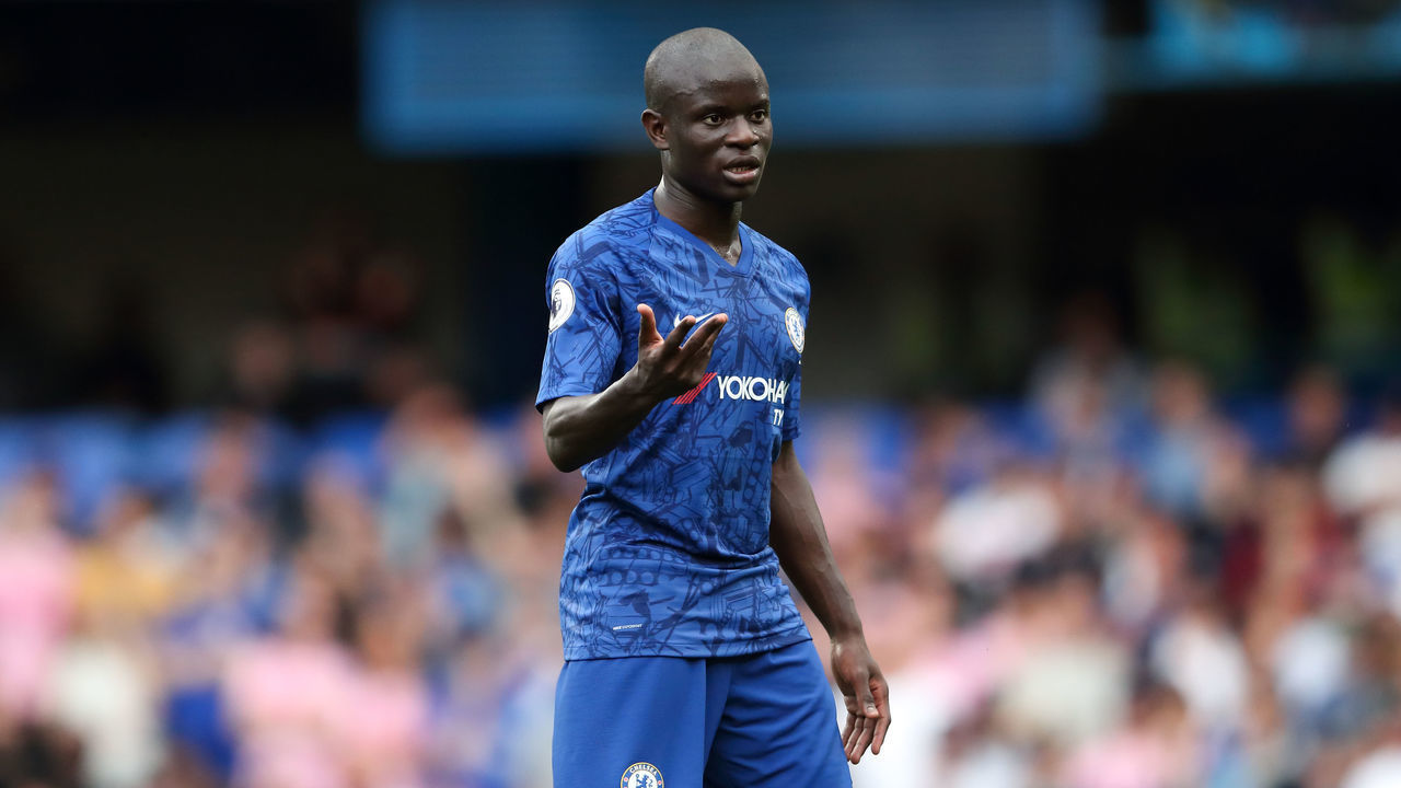 LONDON, ENGLAND - AUGUST 18: NGolo Kante of Chelsea during the Premier League match between Chelsea FC and Leicester City at Stamford Bridge on August 18, 2019 in London, United Kingdom.