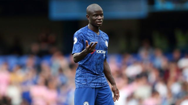 LONDON, ENGLAND - AUGUST 18: NGolo Kante of Chelsea during the Premier League match between Chelsea FC and Leicester City at Stamford Bridge on August 18, 2019 in London, United Kingdom.