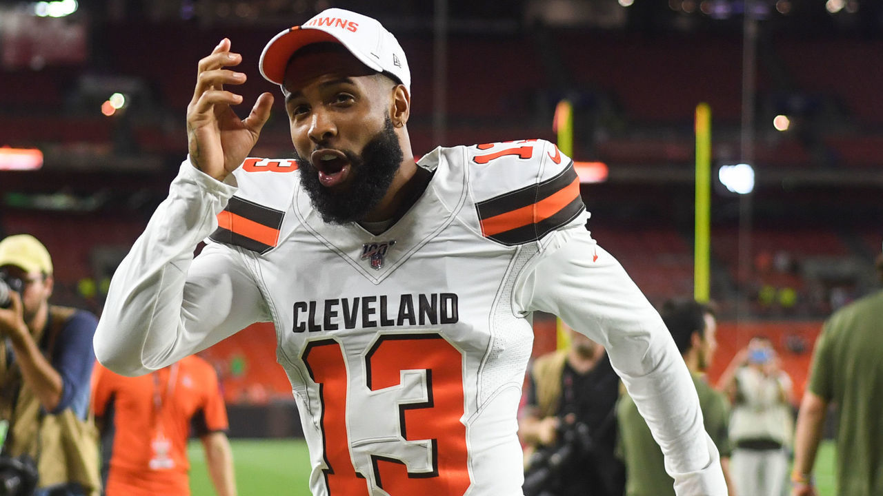 CLEVELAND, OH - AUGUST 8, 2019: Wide receiver Odell Beckham Jr. #13 of the Cleveland Browns runs off the field after a preseason game against the Washington Redskins on August 8, 2019 at FirstEnergy Stadium in Cleveland, Ohio. Cleveland won 30-10. (Photo by: 2019 Nick Cammett/Diamond Images via Getty Images)