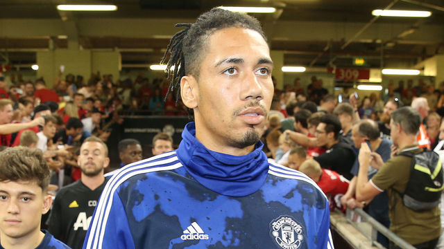 CARDIFF, WALES - AUGUST 03: Chris Smalling of Manchester United warms up ahead of the 2019 International Champions Cup match between Manchester United and AC Milan at Principality Stadium on August 03, 2019 in Cardiff, Wales.
