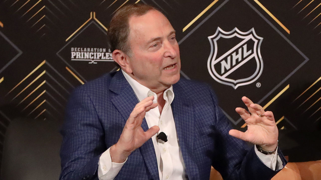 LAS VEGAS, NEVADA - JUNE 18: NHL Commissioner Gary Bettman speaks onstage at the Declaring Our Principles-Advancing Equity summit on June 18, 2019 in Las Vegas, Nevada.