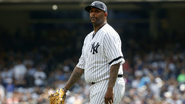 NEW YORK, NEW YORK - AUGUST 18: CC Sabathia #52 of the New York Yankees in action against the Cleveland Indians at Yankee Stadium on August 18, 2019 in New York City. The Indians defeated the Yankees 8-4.