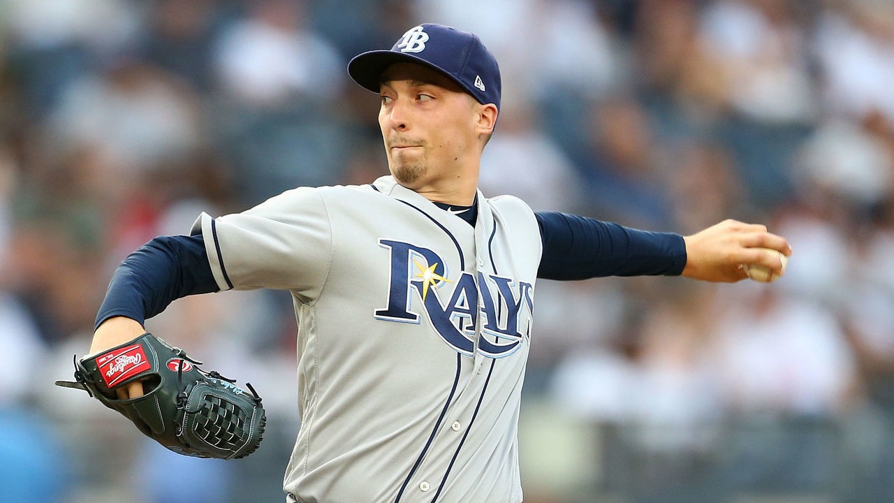 NEW YORK, NEW YORK - JULY 15: Blake Snell #4 of the Tampa Bay Rays pitches in the first inning against the New York Yankees at Yankee Stadium on July 15, 2019 in New York City.