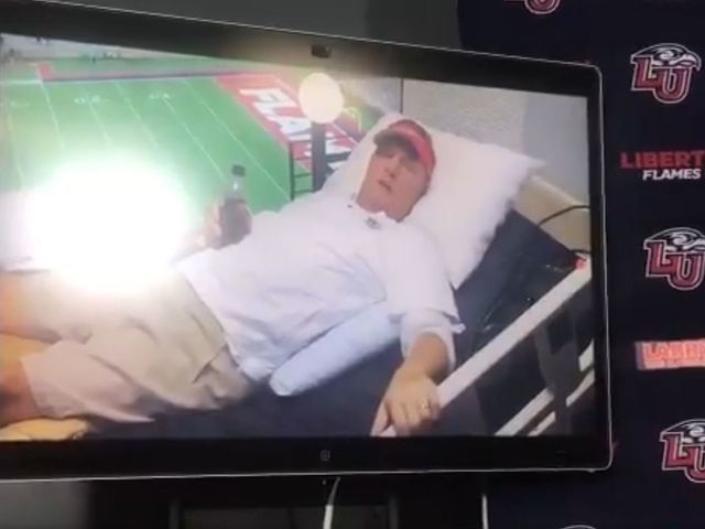 Watch: Liberty's Hugh Freeze gives presser from hospital bed