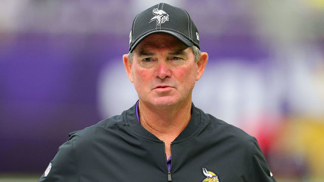 MINNEAPOLIS, MN - AUGUST 24: Head coach Mike Zimmer during warm ups before pre-season play against the Arizona Cardinals at U.S. Bank Stadium on August 24, 2019 in Minneapolis, Minnesota.