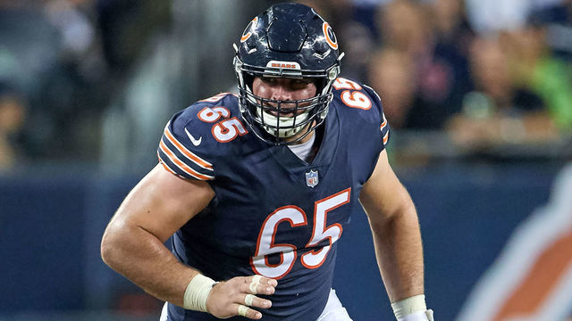 CHICAGO, IL - SEPTEMBER 17: Chicago Bears center Cody Whitehair (65) runs to make a block in game action during an NFL game between the Chicago Bears and the Seattle Seahawks on September 17, 2018 at Soldier Field in Chicago, Illinois.
