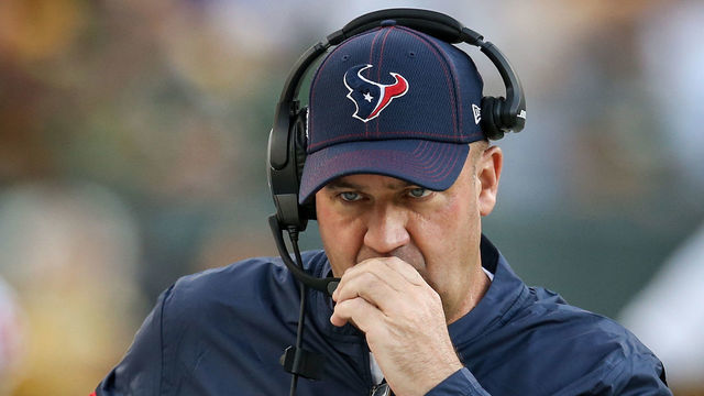 GREEN BAY, WISCONSIN - AUGUST 08: Head coach Bill O'Brien of the Houston Texans looks on before a preseason game against the Green Bay Packers at Lambeau Field on August 08, 2019 in Green Bay, Wisconsin.