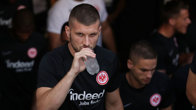 FRANKFURT AM MAIN, GERMANY - AUGUST 29: Ante Rebic of Frankfurt warms up for the second leg of the UEFA Europa League playoff match between Eintracht Frankfurt and Racing Club de Strasbourg at Commerzbank Arena on August 29, 2019 in Frankfurt am Main, Germany.