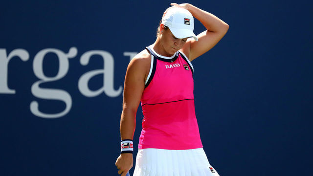NEW YORK, NEW YORK - SEPTEMBER 01: Ashleigh Barty of Australia reacts during her Women's Singles fourth round match against Qiang Wang of China on day seven of the 2019 US Open at the USTA Billie Jean King National Tennis Center on September 01, 2019 in Queens borough of New York City.