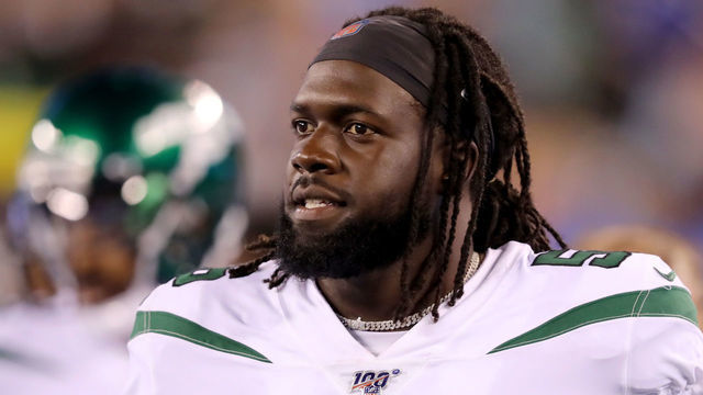 EAST RUTHERFORD, NEW JERSEY - AUGUST 08: Jachai Polite #56 of the New York Jets looks on from the sideline during a preseason game against the New York Giants at MetLife Stadium on August 08, 2019 in East Rutherford, New Jersey.