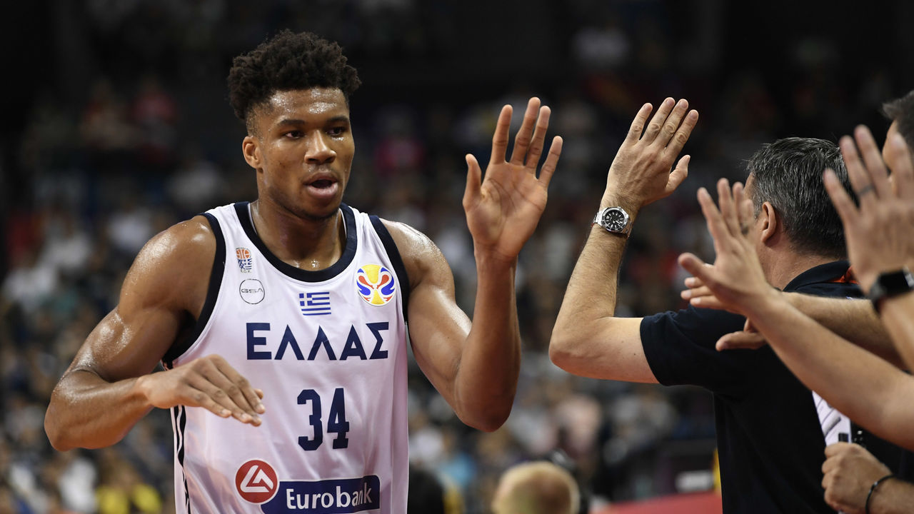 NANJING, CHINA - SEPTEMBER 01: Giannis Antetokounmpo #34 of the Greece National Team competes during the 1st round of 2019 FIBA World Cup between the Greece National Team and the Montenegro National Team at Nanjing Youth Olympic Sports Park Gymnasium on September 1, 2019 in Nanjing, China.