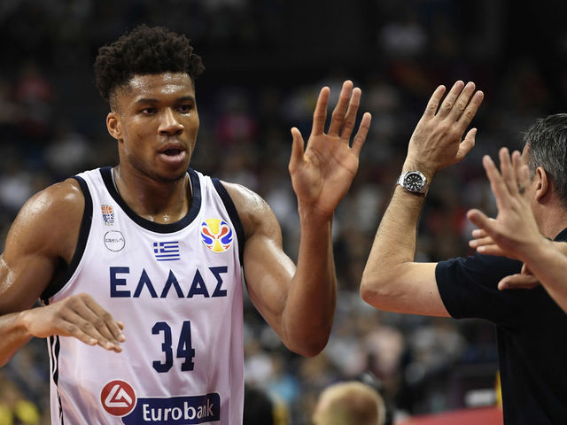 NANJING, CHINA - SEPTEMBER 01: Giannis Antetokounmpo #34 of the Greece National Team competes during the 1st round of 2019 FIBA World Cup between the Greece National Team and the Montenegro National Team at Nanjing Youth Olympic Sports Park Gymnasium on September 1, 2019 in Nanjing, China.