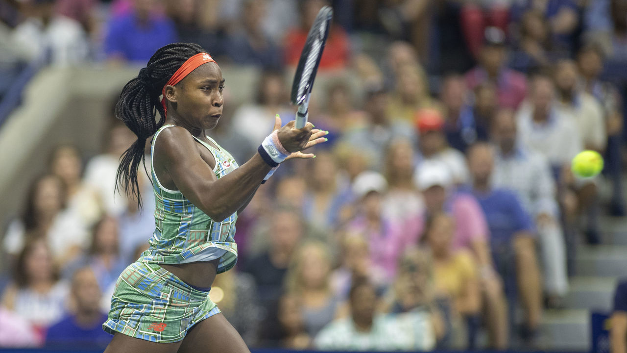 2019 US Open Tennis Tournament- Day Six. Coco Gauff of the United States in action against Naomi Osaka of Japan in the Women's Singles Round three match on Arthur Ashe Stadium during the 2019 US Open Tennis Tournament at the USTA Billie Jean King National Tennis Center on August 31st, 2019 in Flushing, Queens, New York City.