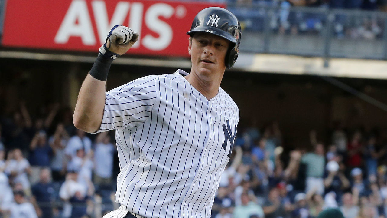 NEW YORK, NEW YORK - AUGUST 31: DJ LeMahieu #26 of the New York Yankees celebrates his eleventh inning game winning home run against Lou Trivino #62 of the Oakland Athletics at Yankee Stadium on August 31, 2019 in New York City. The Yankees defeated the A's 4-3 in eleven innings.