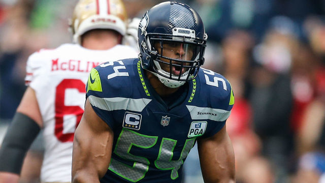 SEATTLE, WA - DECEMBER 02: Bobby Wagner #54 of the Seattle Seahawks celebrates a sack in the first quarter against the San Francisco 49ers at CenturyLink Field on December 2, 2018 in Seattle, Washington.