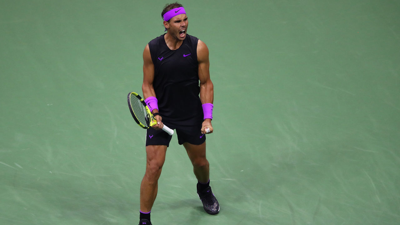 NEW YORK, NEW YORK - SEPTEMBER 02: Rafael Nadal of Spain celebrates a point during his Men's Singles fourth round match against Marin Cilic of Croatia on day eight of the 2019 US Open at the USTA Billie Jean King National Tennis Center on September 02, 2019 in Queens borough of New York City.