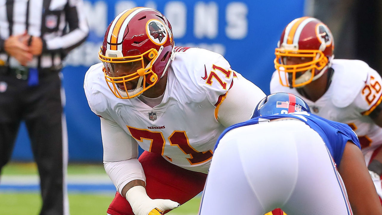 EAST RUTHERFORD, NJ - OCTOBER 28: Washington Redskins offensive tackle Trent Williams (71) during the National Football League game between the Washington Redskins and the New York Giants on October 28, 2018 at Met Life Stadium in East Rutherford, NJ.