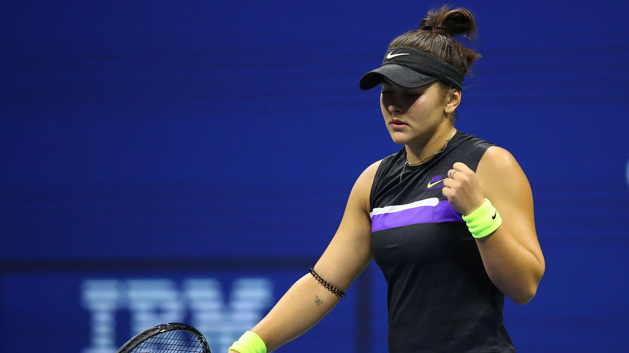 NEW YORK, NEW YORK - SEPTEMBER 02: Bianca Andreescu of Canada celebrates match point during her Women's Singles fourth round match against Taylor Townsend of the United States on day eight of the 2019 US Open at the USTA Billie Jean King National Tennis Center on September 02, 2019 in Queens borough of New York City.