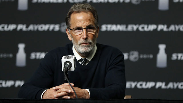BOSTON, MA - APRIL 25: Columbus Blue Jackets head coach John Tortorella listens to a question after Game 1 of the Second Round 2019 Stanley Cup Playoffs between the Boston Bruins and the Columbus Blue Jackets on April 25, 2019, at TD Garden in Boston, Massachusetts.
