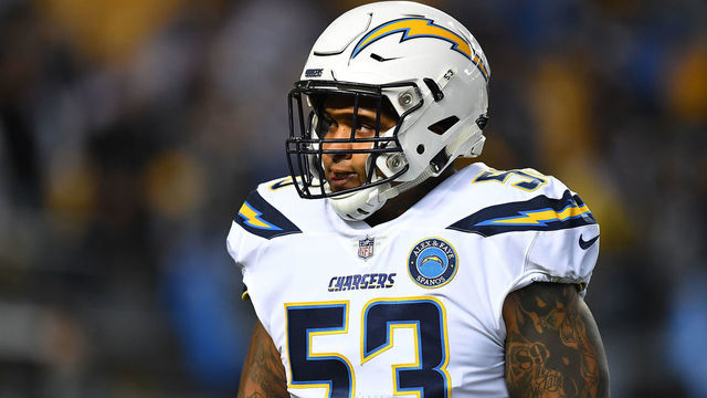 PITTSBURGH, PA - DECEMBER 02: Mike Pouncey #53 of the Los Angeles Chargers warms up prior to the game against the Pittsburgh Steelers at Heinz Field on December 2, 2018 in Pittsburgh, Pennsylvania.