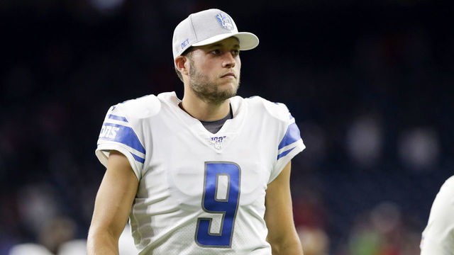 HOUSTON, TX - AUGUST 17: Matthew Stafford #9 of the Detroit Lions walks to the locker room after the preseason game against the Houston Texans at NRG Stadium on August 17, 2019 in Houston, Texas.