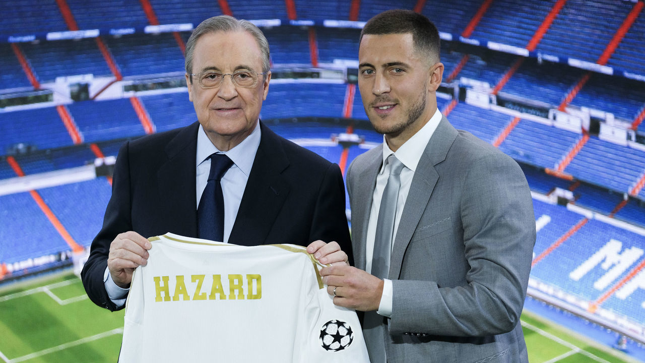 Real Madrid unveil new signing Eden Hazard at Estadio Santiago Bernabeu on June 13, 2019 in Madrid, Spain.
