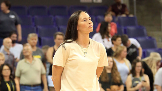 EVERETT, WA- AUGUST 27: Sue Bird #10 of the Seattle Storm looks on during the game against the Connecticut Sun on August 27, 2019 at the Angel of the Winds Arena, in Everett, Washington. Mandatory Copyright Notice: Copyright 2019 NBAE