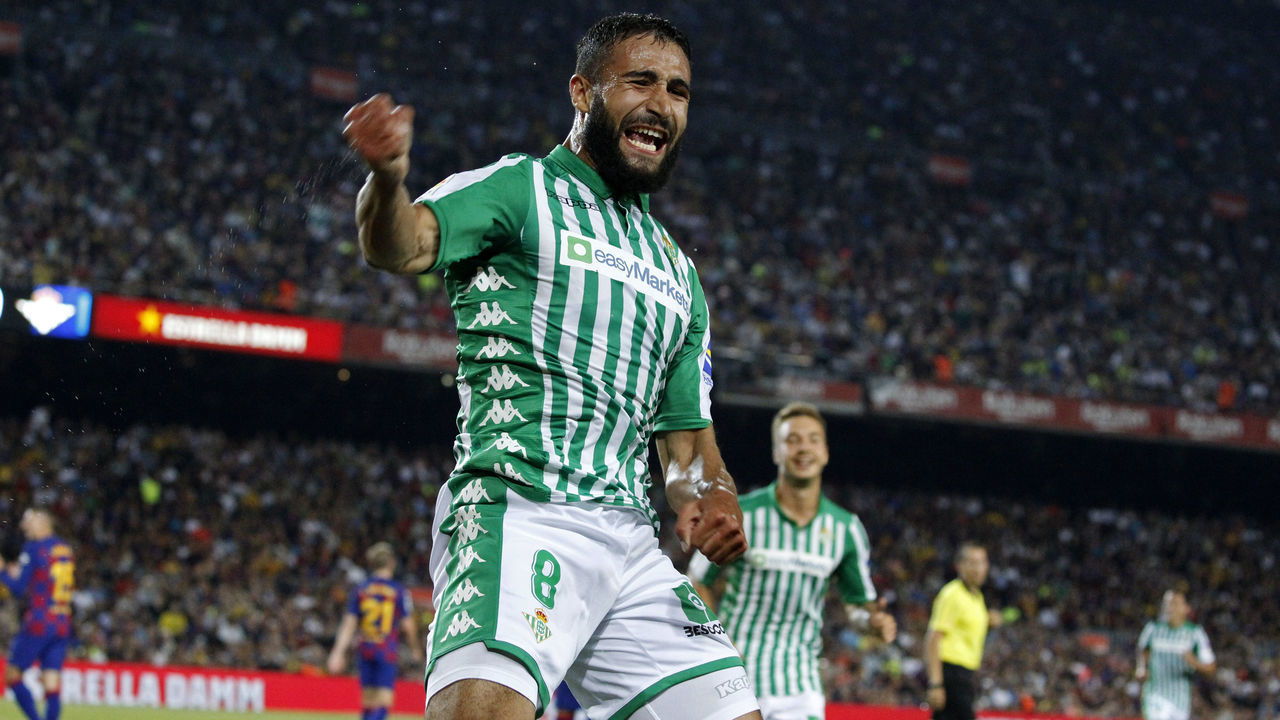 Nabil Fekir goal celebration during the match between FC Barcelona and Real Betis Balompie, corresponding to the week 2 of the Liga Santander, played at the Camp Nou Stadium, on 25th August, 2019, in Barcelona, Spain.