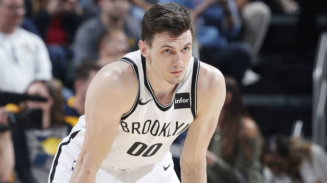 INDIANAPOLIS, IN - APRIL 07: Rodions Kurucs #00 of the Brooklyn Nets looks on during a game against the Indiana Pacers at Bankers Life Fieldhouse on April 7, 2019 in Indianapolis, Indiana. NOTE TO USER: User expressly acknowledges and agrees that, by downloading and or using the photograph, User is consenting to the terms and conditions of the Getty Images License Agreement.