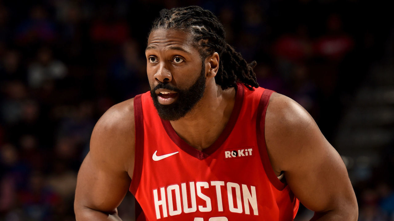 PHILADELPHIA, PA - JANUARY 21: Nene Hilario #42 of the Houston Rockets handles the ball during the game against the Philadelphia 76ers on January 21, 2019 at the Wells Fargo Center in Philadelphia, Pennsylvania NOTE TO USER: User expressly acknowledges and agrees that, by downloading and/or using this Photograph, user is consenting to the terms and conditions of the Getty Images License Agreement. Mandatory Copyright Notice: Copyright 2019 NBAE