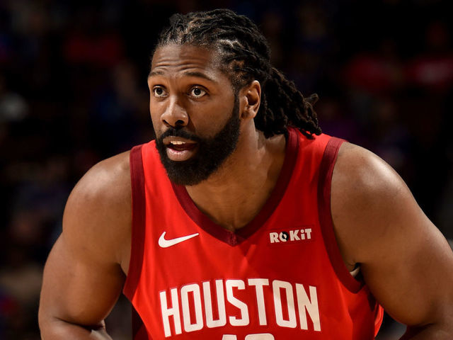 PHILADELPHIA, PA - JANUARY 21: Nene Hilario #42 of the Houston Rockets handles the ball during the game against the Philadelphia 76ers on January 21, 2019 at the Wells Fargo Center in Philadelphia, Pennsylvania NOTE TO USER: User expressly acknowledges and agrees that, by downloading and/or using this Photograph, user is consenting to the terms and conditions of the Getty Images License Agreement. Mandatory Copyright Notice: Copyright 2019 NBAE