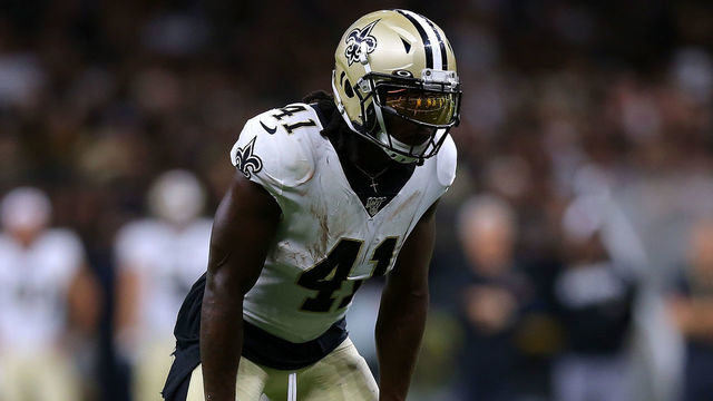 NEW ORLEANS, LOUISIANA - AUGUST 09: Alvin Kamara #41 of the New Orleans Saints during a preseason game at the Mercedes Benz Superdome on August 09, 2019 in New Orleans, Louisiana.