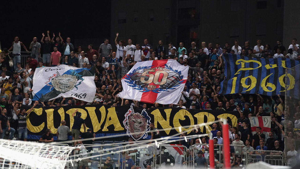 CAGLIARI, ITALY - SEPTEMBER 01: FC Internazionale fans during the Serie A match between Cagliari Calcio and FC Internazionale at Sardegna Arena on September 1, 2019 in Cagliari, Italy.