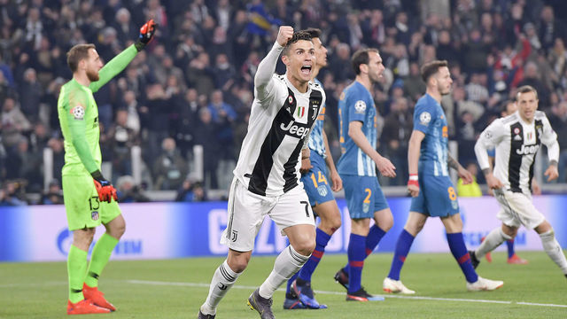 TURIN, ITALY - MARCH 12: Juventus player Cristiano Ronaldo celebrates 2-0 goal during the UEFA Champions League Round of 16 Second Leg match between Juventus and Club de Atletico Madrid at Allianz Stadium on March 12, 2019 in Turin, .