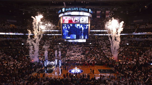 BROOKLYN, NY - MAY 12: A wide angle shot of the Barclays Center during Game 4 of the Eastern Conference Semifinals at Barclays Center on May 12, 2014 in Brooklyn, New York. Mandatory Copyright Notice: Copyright 2014 NBAE