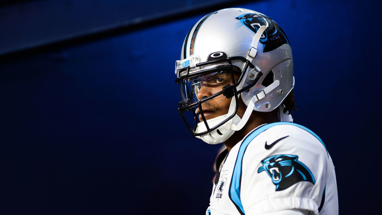 FOXBOROUGH, MA - AUGUST 22: Cam Newton #1 of the Carolina Panthers enters the field prior to the start of the preseason game against the New England Patriots at Gillette Stadium on August 22, 2019 in Foxborough, Massachusetts.
