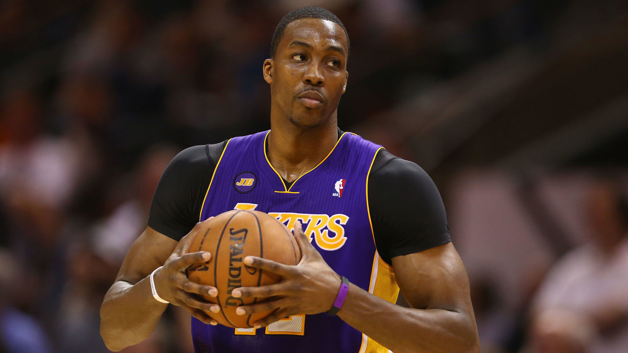 SAN ANTONIO, TX - APRIL 21: Dwight Howard #12 of the Los Angeles Lakers during Game One of the Western Conference Quarterfinals of the 2013 NBA Playoffs at AT&T Center on April 21, 2013 in San Antonio, Texas.