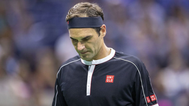 2019 US Open Tennis Tournament- Day Nine. Roger Federer of Switzerland during his loss against Grigor Dimitrov of Bulgaria in the Men's Singles Quarter-Finals match on Arthur Ashe Stadium during the 2019 US Open Tennis Tournament at the USTA Billie Jean King National Tennis Center on September 3rd, 2019 in Flushing, Queens, New York City.