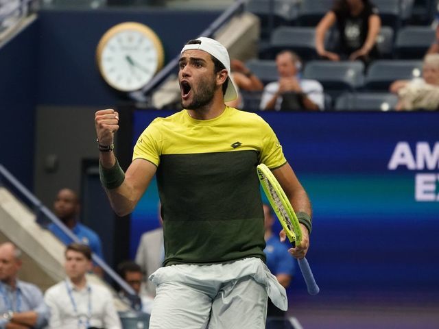 Matteo Berrettini from Italy reacts against Gael Monfils from France during their Men's Singles Quarterfinals match at the 2019 US Open at the USTA Billie Jean King National Tennis Center in New York on September 4, 2019.