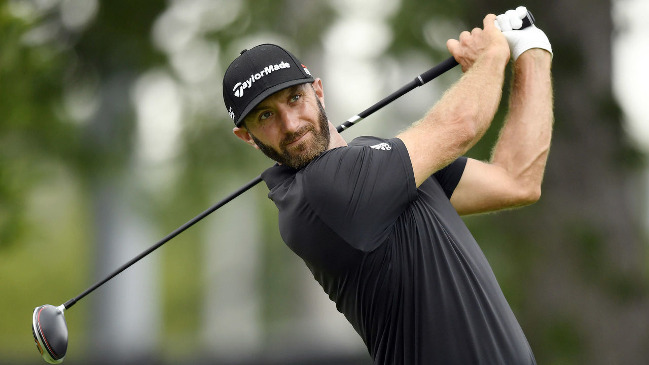 MEDINAH, IL - AUGUST 17: Dustin Johnson plays his shot from the 11th tee during the third round of the BMW Championship at Medinah Country Club No. 3 on August 17, 2019 in Medinah, Illinois.