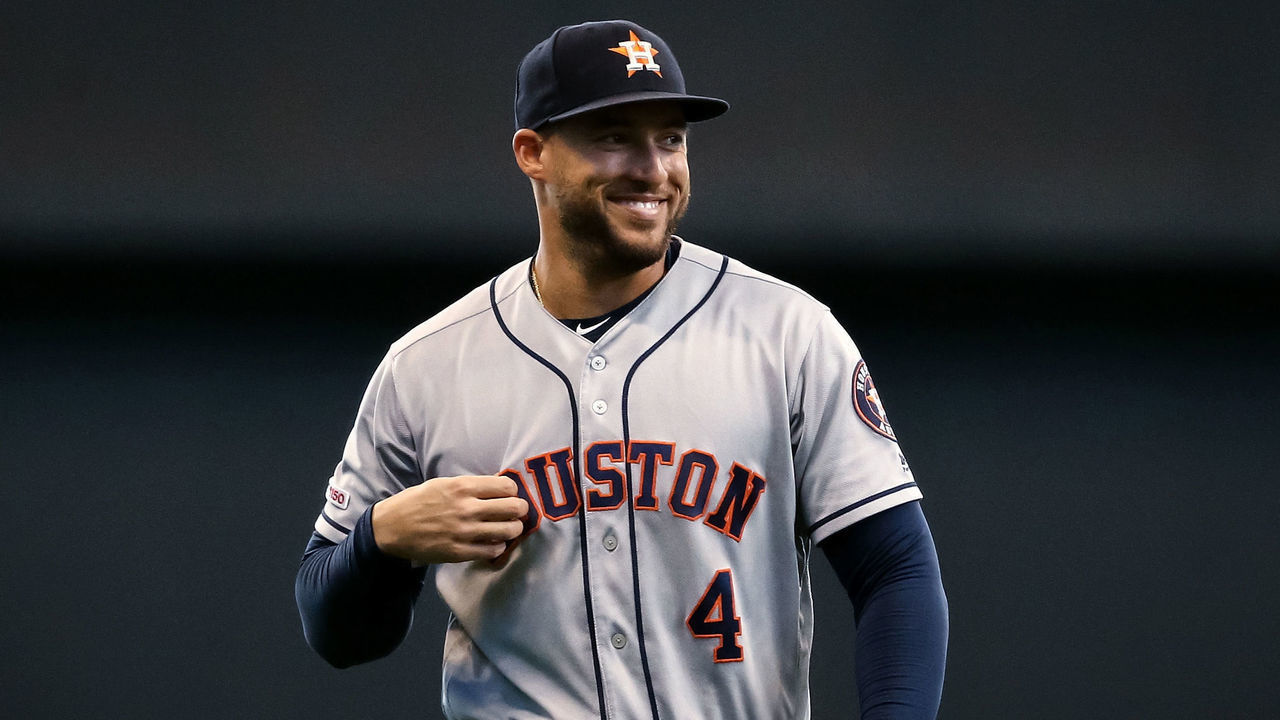 MILWAUKEE, WISCONSIN - SEPTEMBER 03: George Springer #4 of the Houston Astros warms up before the game against the Milwaukee Brewers at Miller Park on September 03, 2019 in Milwaukee, Wisconsin.