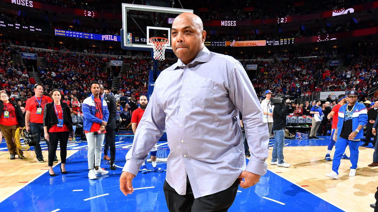 PHILADELPHIA, PA - FEBRUARY 8: NBA legend Charles Barkley attends Moses Malone's jersey retirement ceremony during the game between the Denver Nuggets and the Philadelphia 76ers on February 8, 2019 at the Wells Fargo Center in Philadelphia, Pennsylvania. NOTE TO USER: User expressly acknowledges and agrees that, by downloading and/or using this photograph, user is consenting to the terms and conditions of the Getty Images License Agreement. Mandatory Copyright Notice: Copyright 2019 NBAE
