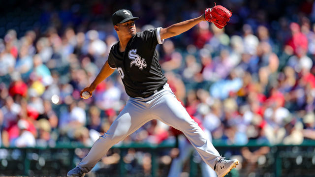CLEVELAND, OH - SEPTEMBER 05: Chicago White Sox starting pitcher Reynaldo Lopez (40) delivers a pitch to the plate during the first inning of the Major League Baseball game between the Chicago White Sox and Cleveland Indians on September 5, 2019, at Progressive Field in Cleveland, OH.