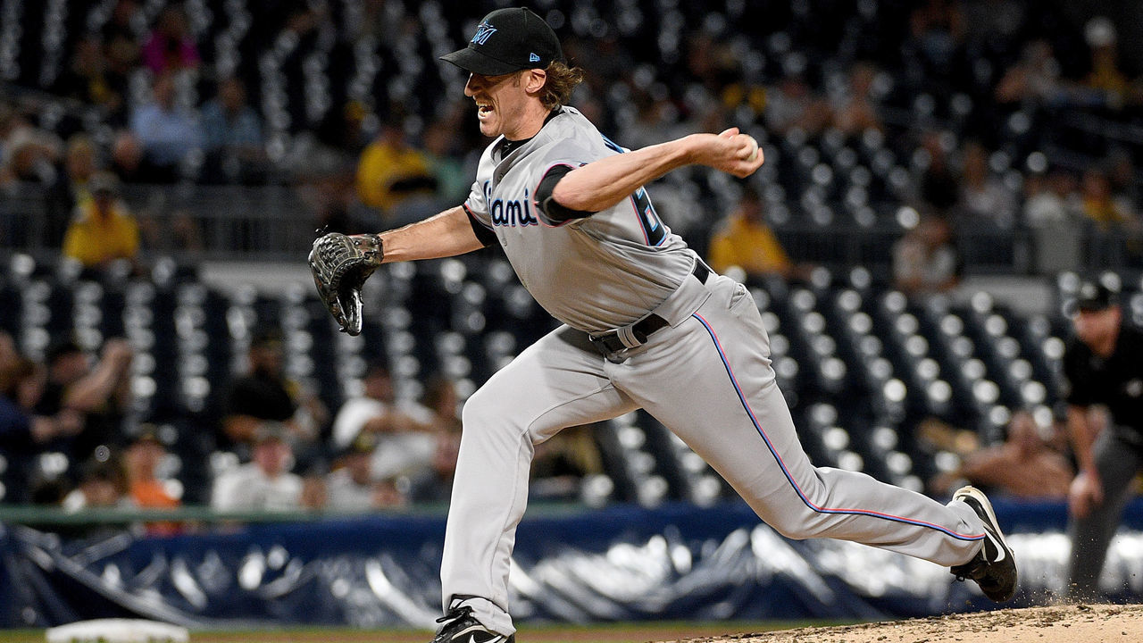 PITTSBURGH, PA - SEPTEMBER 05: Brian Moran #63 of the Miami Marlins delivers a pitch in the fourth inning of his major league debut during the game against the Pittsburgh Pirates at PNC Park on September 5, 2019 in Pittsburgh, Pennsylvania.