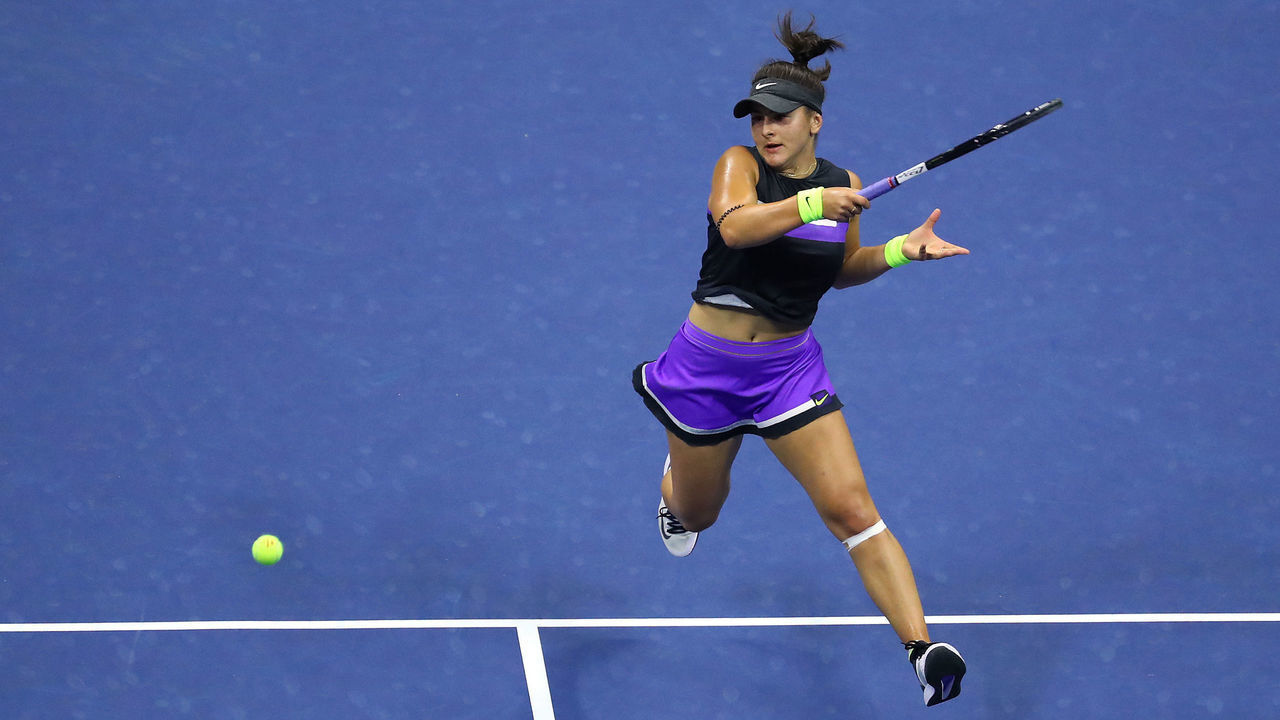 NEW YORK, NEW YORK - SEPTEMBER 05: Bianca Andreescu of Canada returns a shot during her Women's Singles semi-final match against Belinda Bencic of Switzerland on day eleven of the 2019 US Open at the USTA Billie Jean King National Tennis Center on September 05, 2019 in the Queens borough of New York City.