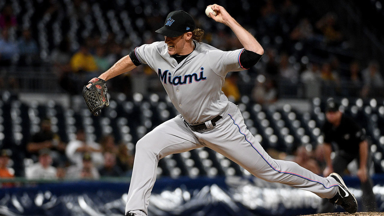 PITTSBURGH, PA - SEPTEMBER 05: Brian Moran #63 of the Miami Marlins delivers a pitch in the fourth inning of his major league debut during the game against the Pittsburgh Pirates at PNC Park on September 5, 2019 in Pittsburgh, Pennsylvania.