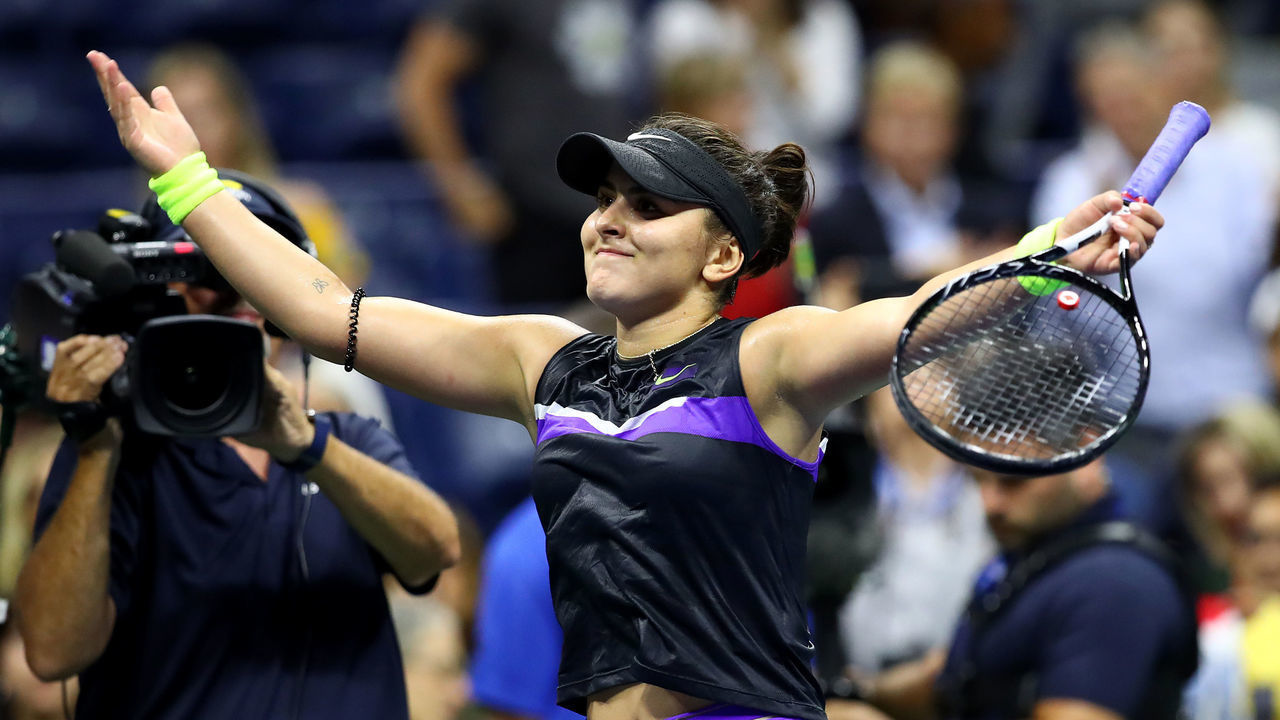NEW YORK, NEW YORK - SEPTEMBER 05: Bianca Andreescu of Canada after winning her Women's Singles semi-final match against Belinda Bencic of Switzerland on day eleven of the 2019 US Open at the USTA Billie Jean King National Tennis Center on September 05, 2019 in the Queens borough of New York City