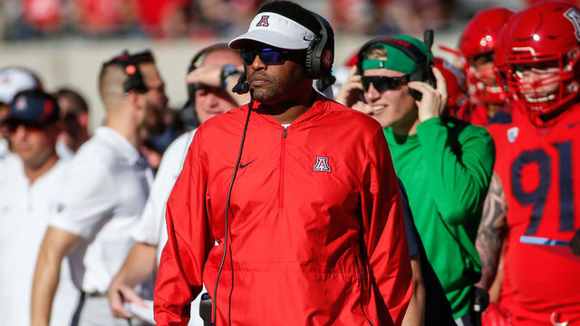 TUCSON, AZ - NOVEMBER 24: Arizona Wildcats head coach Kevin Sumlin looks on during the college football game between the Arizona State Sun Devils and the Arizona Wildcats on November 24, 2018 at Arizona Stadium in Tucson, Arizona