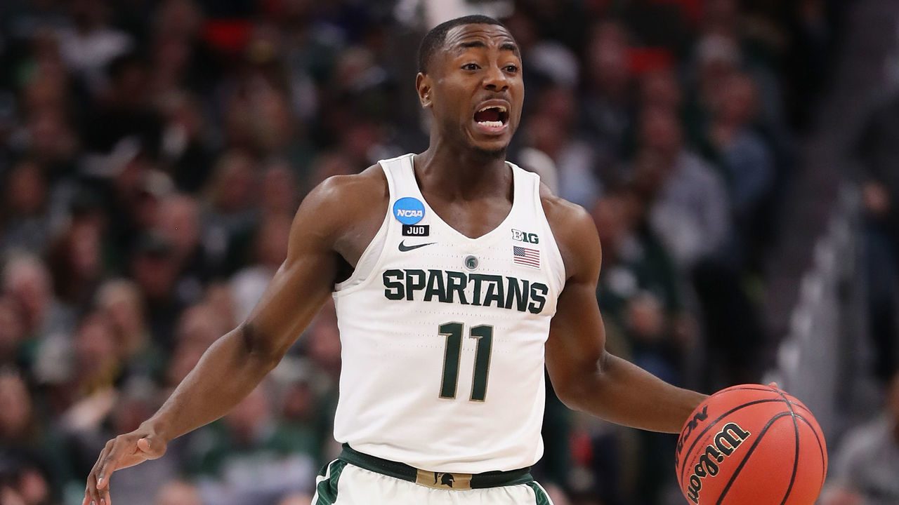 DETROIT, MI - MARCH 16: Lourawls Nairn Jr. #11 of the Michigan State Spartans handles the ball during the first half against the Bucknell Bison in the first round of the 2018 NCAA Men's Basketball Tournament at Little Caesars Arena on March 16, 2018 in Detroit, Michigan.